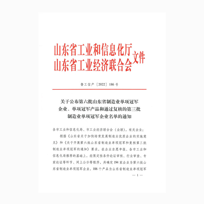 關(guān)于公布第六批山東省制造業(yè)單項冠軍企業(yè)、單項冠軍產(chǎn)品和通過復核的第三批制造業(yè)單項冠軍企業(yè)名單的通知